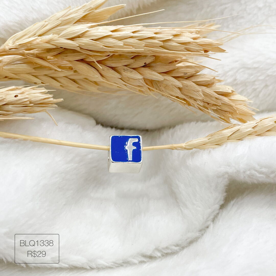 Berloque Facebook Passador Esmaltado Prateado